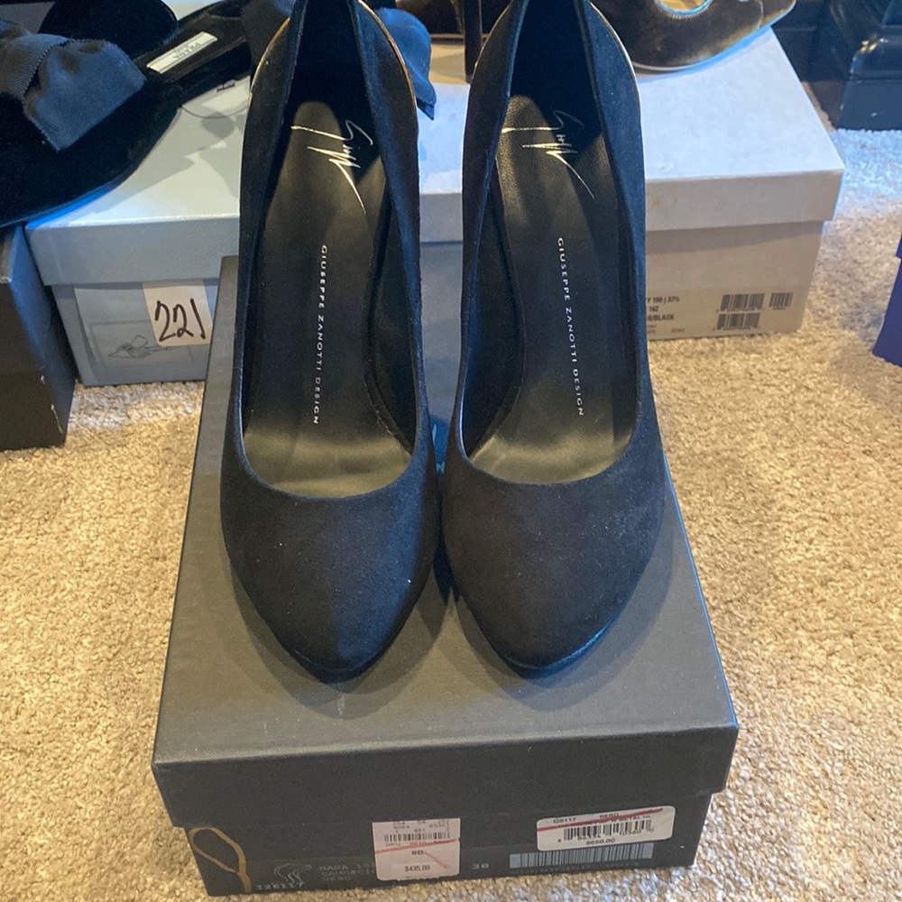 Brand new black suede and gold heel Guiseppe size 38
